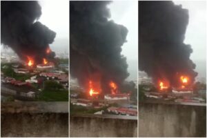 Reportan gran incendio en la “Laguna de Lastre” de la refinería de Puerto La Cruz (+Videos)