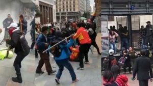 Los videos virales de protesta en Bogotá, policías fueron atacados a palazos