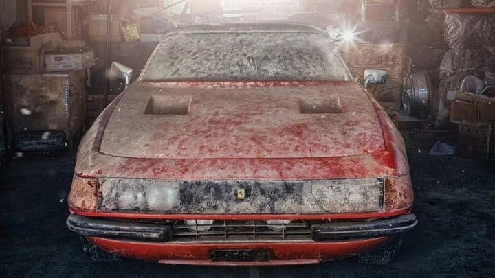 el Ferrari que estuvo 40 años abandonado y exhiben sucio en el museo