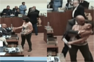 un colega la abrazó y la besó por la fuerza (+Video)