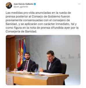 García-Gallardo asegura que las medidas "pro-vida" se consensuaron con el consejero de Sanidad y se aplicarán ya