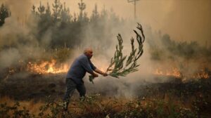 Un hombre lucha contra las llamas en Chile. EFE