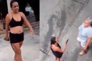 Mujer le cayó a correazos a una señora de la tercera edad en medio de una discusión (+Video)