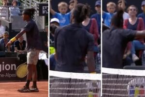 Tenista explotó en ira rompiendo su raqueta contra el juez de silla y fue descalificado por conducta antideportiva (+Video)