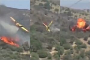 Avión cisterna se estrelló en la isla griega de Eubea mientras intentaba controlar incendio forestal (+Video)