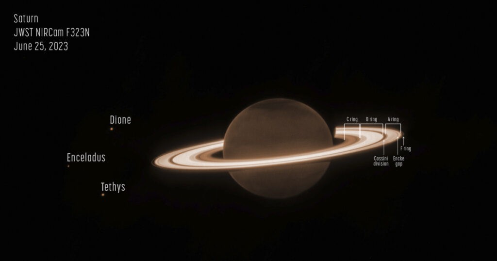 James Webb capta una espectacular imagen de Saturno, sus lunas y su sistema de anillos