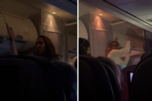 El show que armó la pasajera de un vuelo porque no le daban una copa de vino (obligó a un aterrizaje de emergencia +Video)