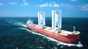 A cargo ship that harnesses wind power has set sail on its maiden journey