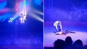 Acróbata de circo sufrió aparatosa caída al intentar arriesgado acto