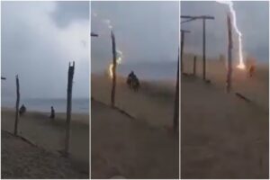 El impactante momento en el que un turista y un vendedor de hamacas murieron fulminados por un rayo en playa mexicana (+Video sensible)
