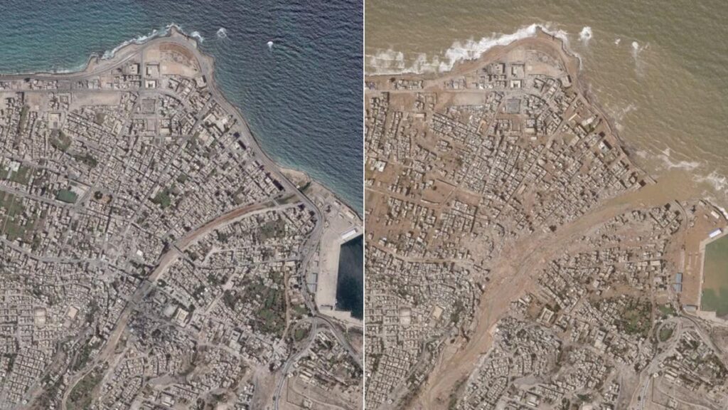 Imágenes de satélite de Libia, antes y después de las inundaciones.