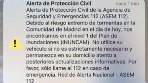 La Comunidad de Madrid envía una alerta masiva para avisar a los ciudadanos de la tormenta.
