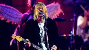 Kurt Cobain en un show de la presentación de "In Utero"