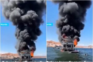 Las desesperantes imágenes de un bote que se incendió con 29 personas a bordo en Arizona (+Video)
