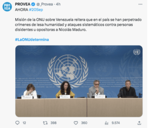 Misión de la ONU para Venezuela reitera que se han perpetrado crímenes de lesa humanidad contra líderes opositores