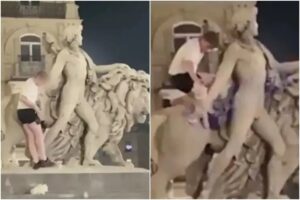 Turista en estado de ebriedad se subió a estatua en Bélgica y le causó daños: deberá pagar $19.000 (+Video)