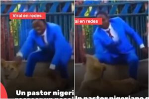 Un pastor nigeriano se metió dentro de una jaula con leones para recrear un pasaje bíblico (+Video)