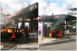 Una camioneta se incendió en una estación de servicio de Caracas (+Fotos)