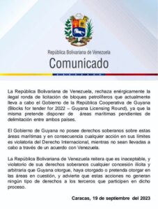 Venezuela rechazó «la ilegal» licitación petrolera que realiza Guyana en áreas marítimas pendientes de delimitación
