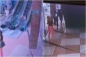 Vigilante se «vistió de héroe» luego de atrapar en el aire a niña que cayó de unas escaleras mecánicas en el Centro Comercial «Sambilito» (+Video de infarto)