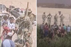 Agente fronterizo recriminó a migrantes por cruzar alambre de púas con un niño en brazos (+Video)