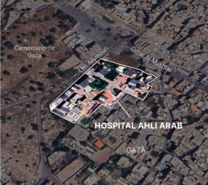 Así es el lugar del ataque al hospital de Gaza