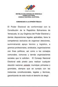 El CNE responde a Comisión de Primaria: Apoyo a elecciones se dará «siempre que se cumplan las instancias constitucionales, legales y técnicas»