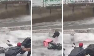 En video: motociclista fue arrastrado por arroyo en Barranquilla - Barranquilla - Colombia