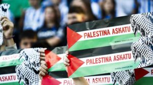Manifestación en solidaridad con Palestina y para denunciar el "genocidio" israelí, hoy, en Bilbao