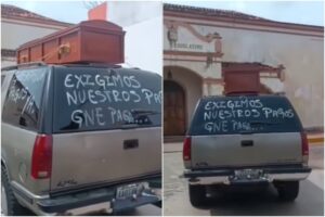 Trabajadores funerarios de Margarita protestaron con vehículos fúnebres y urnas para exigir pagos atrasados (+Video)