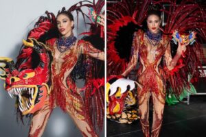 Así lució Diana Silva el espectacular traje típico de los Diablos Danzantes de Yare en el Miss Universo (+Fotos +Videos)