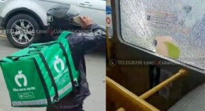 Domiciliario atacó bus del SITP en Bogotá a piedra, por cerrarlo cuadras atrás