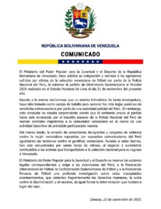 Gobierno venezolano y FVF rechazaron agresiones perpetradas por la Policía peruana contra la Vinotinto (+comunicados) |
