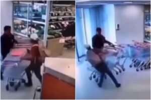 Hombre intentó robar en un supermercado y lo noquearon lanzándole un refresco en la cabeza (+Video)