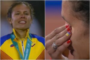 Las lágrimas de Joselyn Brea mientras sonaba el himno nacional de Venezuela y recibía su medalla de oro panamericana en atletismo (+Video)