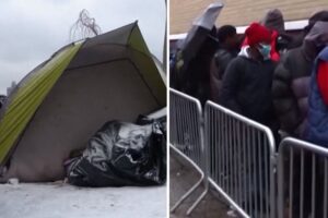 Más de 3.000 migrantes sobreviven en un campamento improvisado en medio del crudo invierno en Nueva York (+Video)