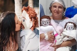 Mujer que se asume “casada” con un muñeco de trapo, ahora dice que dio a luz mellizas (+Video)