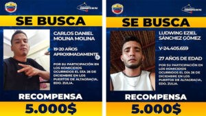 Como Ludwing Eziel Sánchez Gómez, de 27 años de edad, y Carlos Daniel Molina, de 20 años, fueron identificados los responsables.