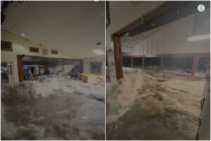 Una enorme ola destruyó al restaurante de una base militar estadounidense en las islas Marshall (+Video)
