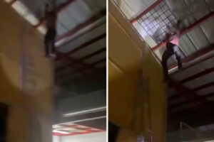 Entró a robar en un local y tuvo que ser rescatado por los mismos dueños tras quedar colgando en el techo (+Video)