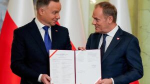 El presidente de Polonia, Andrzej Duda, y el primer ministro Donald Tusk