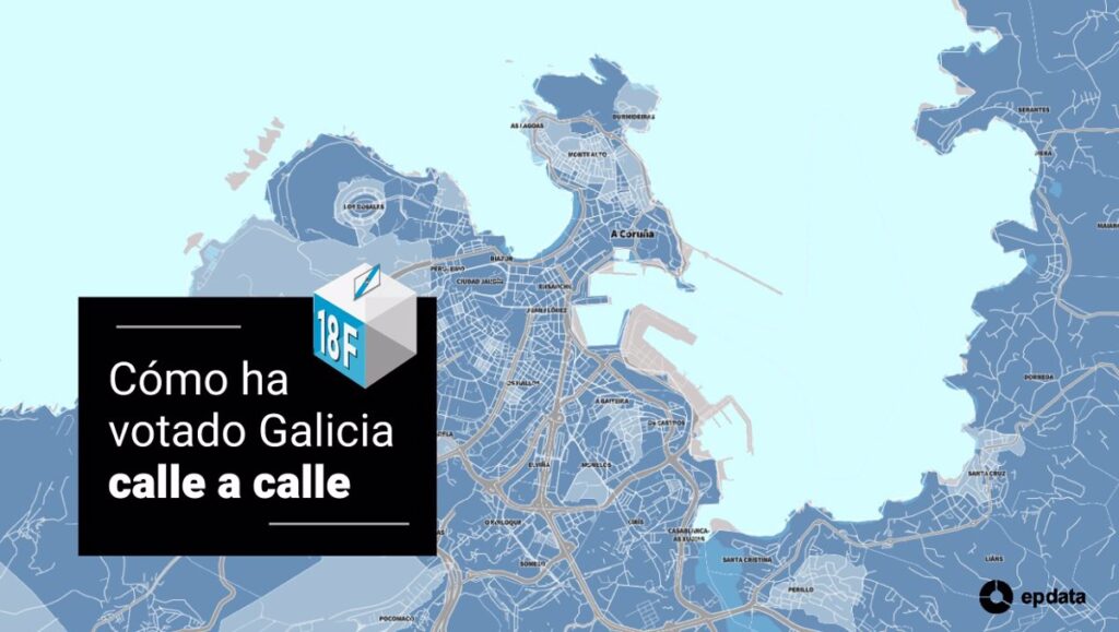 Mapa de resultados en las elecciones de Galicia, calle a calle