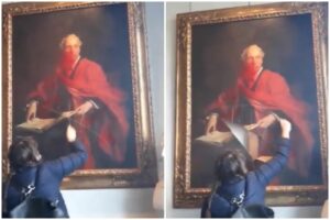 Activista pro Palestina destruyó un cuadro del estadista británico Lord Balfour en la Universidad de Cambridge (+Video)