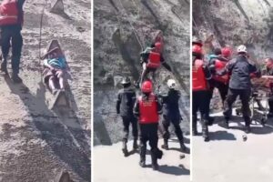 Así fue el rescate de un joven que cayó de un muro de contención en Caracas (+Video)