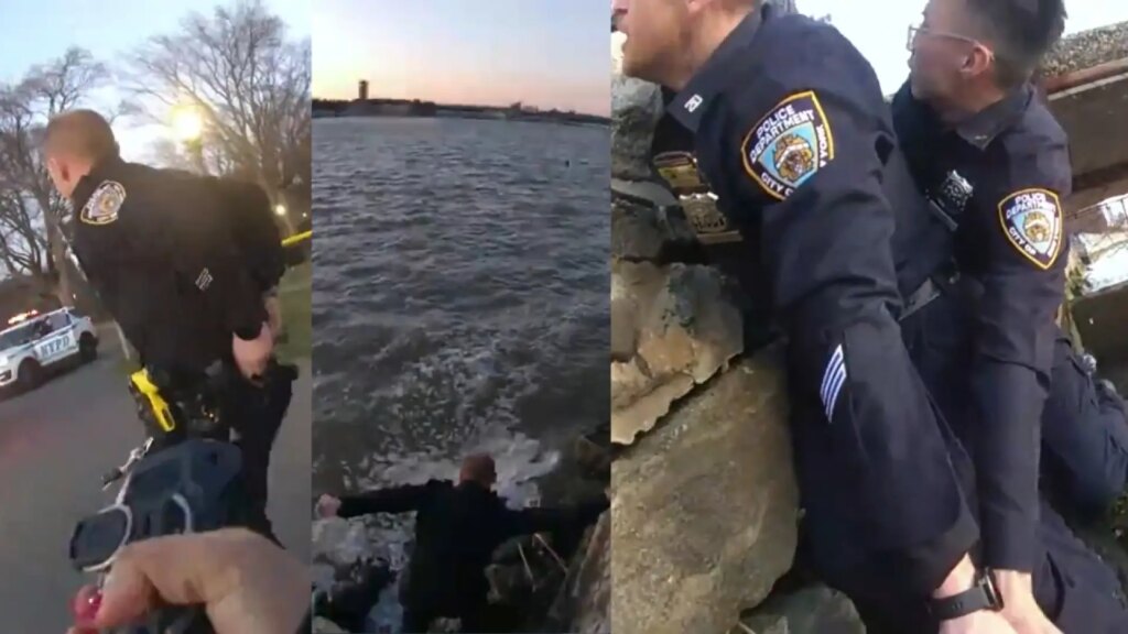 La instintiva reacción de estos policías al ver que una mujer había saltado a un gélido río