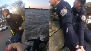La instintiva reacción de estos policías al ver que una mujer había saltado a un gélido río