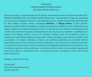 Zuliana Milagro Meleán ganó premio internacional de poesía Belén Ojeda 2024