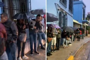 Bajo la lluvia los venezolanos en Argentina hacen cola en últimos días de jornada de actualización del registro electoral (+Video)
