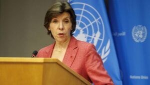 La encargada del informe independiente sobre la UNRWA, Catherine Colonna, durante la presentación de la investigación, este lunes en Nueva York.