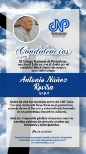 Falleció el periodista zuliano Antonio Núñez Rovira